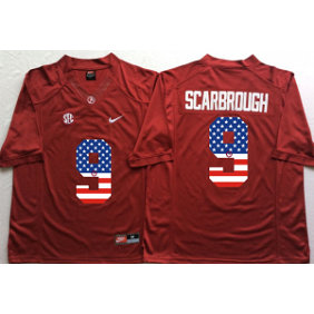 NCAA Alabama Crimson Tide 9 Bo Scarbrough Red USA Flag Men Jersey