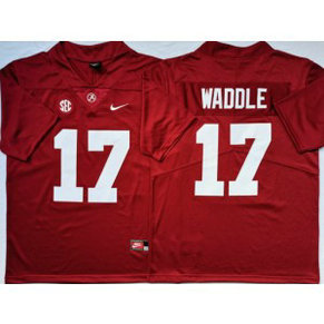 NCAA Alabama Crimson Tide White 17 Waddle Red Jersey