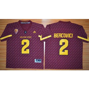 NCAA Arizona State Sun Devils 2 Mike Bercovici New Red PAC-12 Patch Men Jersey