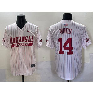 NCAA Arkansas Razorbacks 14 Wood White Baseball Vapor Limited Men Jersey