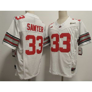 NCAA Buckeyes 33 Jack Sawyer White 2025 Gold Nike F.U.S.E. Vapor Limited Men Jersey