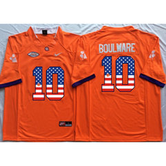 NCAA Clemson Tigers 10 Ben Boulware Orange USA Flag Men Jersey