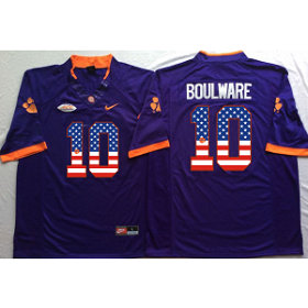 NCAA Clemson Tigers 10 Ben Boulware Purple USA Flag Men Jersey