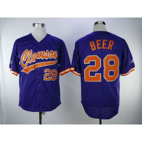 NCAA Clemson Tigers 28 Seth Beer Purple College Baseball Men Jersey