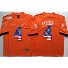 NCAA Clemson Tigers 4 Deshaun Watson Orange USA Flag Men Jersey NCAA Clemson Tigers 4 Deshaun Watson Orange USA Flag Men Jersey