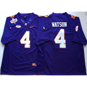 NCAA Clemson Tigers 4 Deshaun Watson Purple Fuller Patch ACC Patch Men Jersey