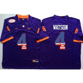 NCAA Clemson Tigers 4 Deshaun Watson Purple USA Flag Men Jersey NCAA Clemson Tigers 4 Deshaun Watson Purple USA Flag Men Jersey
