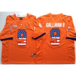 NCAA Clemson Tigers 9 Wayne Gallman II Orange USA Flag Men Jersey