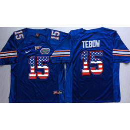 NCAA Florida Gators 15 Tim Tebow Blue USA Flag Men Jersey