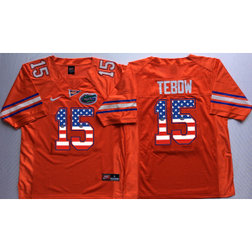 NCAA Florida Gators 15 Tim Tebow Orange USA Flag Men Jersey