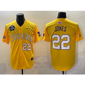 NCAA LSU Tigers 22 Jones Yellow Vapor Limited Men Jersey