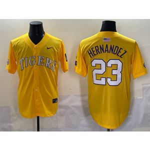 NCAA LSU Tigers 23 Hernandez Yellow Baseball Vapor Limited Men Jersey