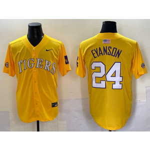 NCAA LSU Tigers 24 Eyanson Yellow Baseball Vapor Limited Men Jersey