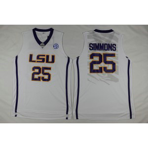 NCAA LSU Tigers 25 Ben Simmons White Basketball Men Jersey