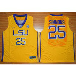 NCAA LSU Tigers 25 Ben Simmons Yellow Basketball Men Jersey 1