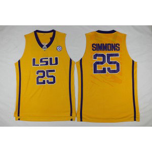 NCAA LSU Tigers 25 Ben Simmons Yellow Basketball Men Jersey
