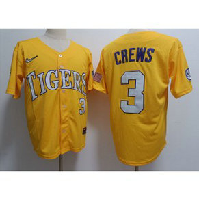 NCAA LSU Tigers 3 Dylan Crews Yellow Nike Men Jersey