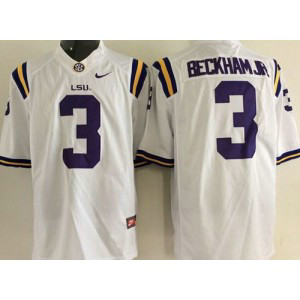 NCAA LSU Tigers 3 Odell Beckham Jr White Men Jersey SEC Patch