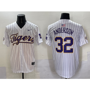 NCAA LSU Tigers 32 Anderson White Baseball Vapor Limited Men Jersey