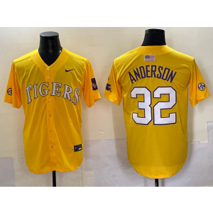 NCAA LSU Tigers 32 Anderson Yellow Baseball Vapor Limited Men Jersey
