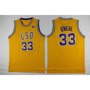 NCAA LSU Tigers 33 Shaquille O'Neal Gold Basketball Men Jersey