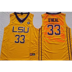 NCAA LSU Tigers 33 Shaquille O'Neal Yellow Men Jersey
