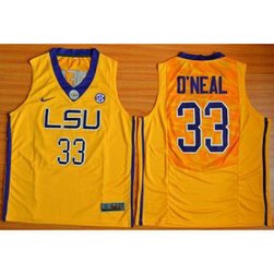 NCAA LSU Tigers 33 Shaquille ONeal Gold Basketball Men Jersey