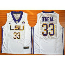 NCAA LSU Tigers 33 Shaquille ONeal White Men Jersey