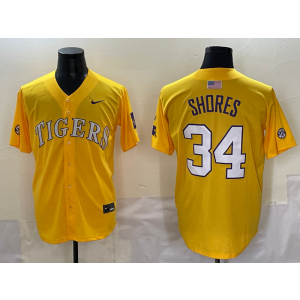 NCAA LSU Tigers 34 Shores Yellow Baseball Vapor Limited Men Jersey
