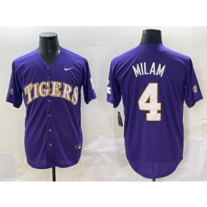 NCAA LSU Tigers 4 Milam Purple Baseball Vapor Limited Men Jersey