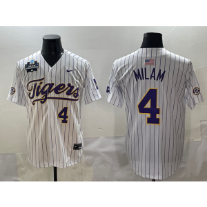 NCAA LSU Tigers 4 Milam White Baseball Vapor Limited Men Jersey