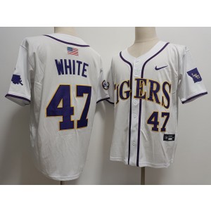 NCAA LSU Tigers 47 Tommy White Baseball Vapor Limited Men Jersey