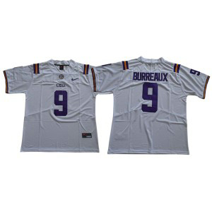 NCAA LSU Tigers 9 Joe Burreaux White Nike College Football Men Jersey