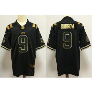 NCAA LSU Tigers 9 Joe Burrow Black Gold Men Jersey