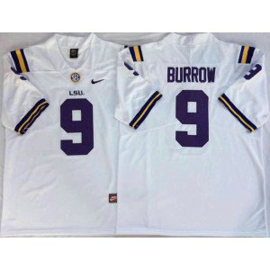 NCAA LSU Tigers 9 Joe Burrow White Nike College Football Men Jersey