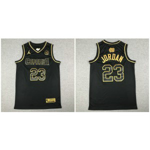 NCAA North Carolina Tar Heels 23 Michael Jordan Black Gold Men Jersey
