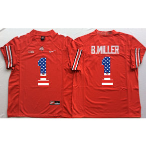NCAA Ohio State Buckeyes 1 B.Miller Red USA Flag Football Men Jersey
