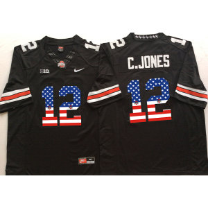 NCAA Ohio State Buckeyes 12 C.Jones Black USA Flag Men Jersey