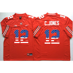 NCAA Ohio State Buckeyes 12 C.Jones Red USA Flag Football Men Jersey