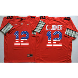NCAA Ohio State Buckeyes 12 C.Jones Red USA Flag Men Jersey