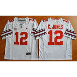 NCAA Ohio State Buckeyes 12 Cardale Jones White Diamond Quest Men Jersey With Big10 Patch