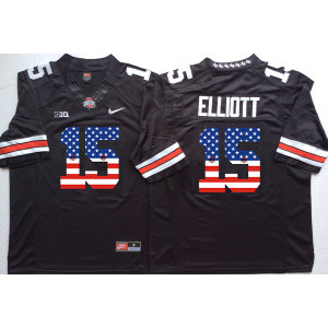 NCAA Ohio State Buckeyes 15 Ezekiel Elliott Black USA Flag Men Jersey
