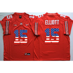 NCAA Ohio State Buckeyes 15 Ezekiel Elliott Red USA Flag Football Men Jersey
