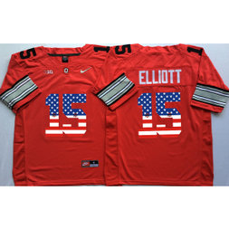 NCAA Ohio State Buckeyes 15 Ezekiel Elliott Red USA Flag Men Jersey