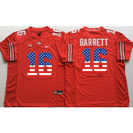NCAA Ohio State Buckeyes 16 J.T. Barrett Red USA Flag Football Men Jersey 1