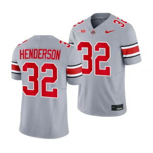 NCAA Ohio State Buckeyes 32 TreVeyon Henderson Gray 2023 New Neck Limited Men Jersey
