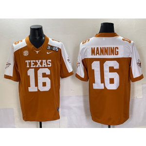 NCAA Texas Longhorns 16 Arch Manning Orange Baseball Vapor Limited Men Jersey with Patch