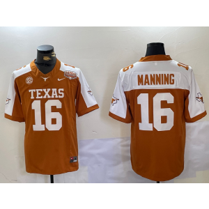 NCAA Texas Longhorns 16 Arch Manning Orange Thanksgiving Day F.U.S.E. Vapor Limited Men Jersey