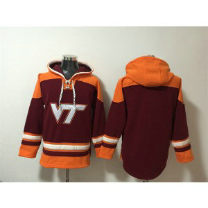 NCAA Virginia Tech Hokies Blank Wine Ageless Must-Have Lace-Up Pullover Hoodie