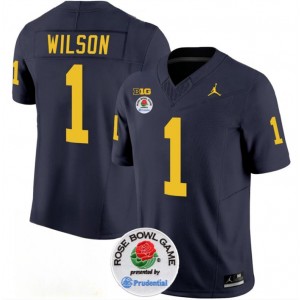 NCAA Wolverines 1 Roman Wilson 2023 F.U.S.E. Navy Rose Bowl Patch Vapor Limited Men Jersey